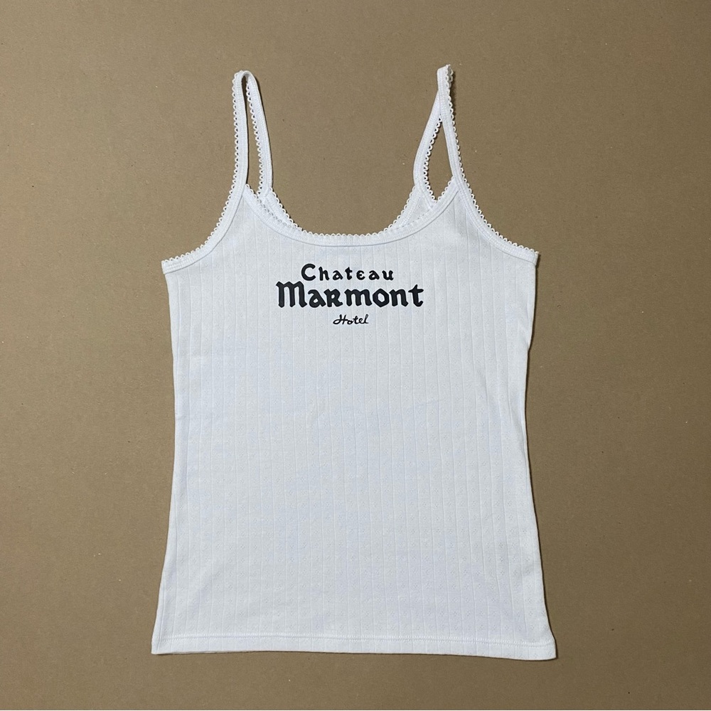 Chateau Marmont Hotel y2k white cami tank top with thin straps